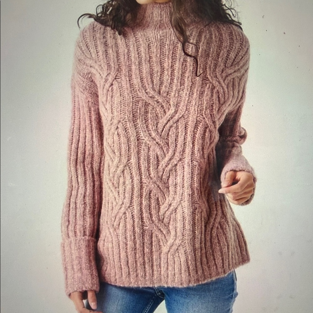 Vince Mauve Cable Knit Turtleneck Sweater